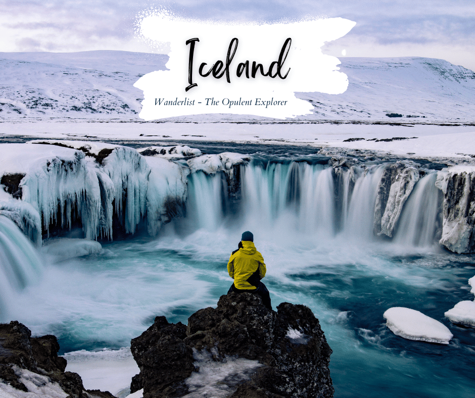 Adventurous Man at Godafoss, Iceland in Winter